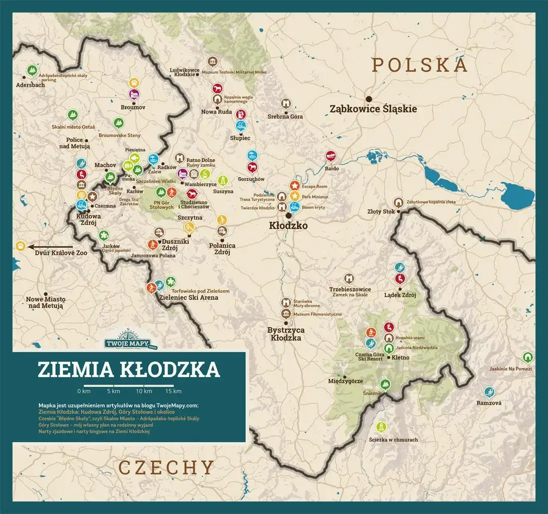Mapa atrakcji Ziemi Kłodzkiej Długopole-Zdrój