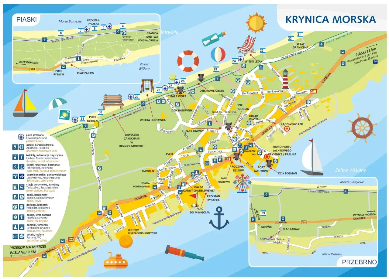 Mapa kulinarna Krynica Morska z ikonami jedzenia