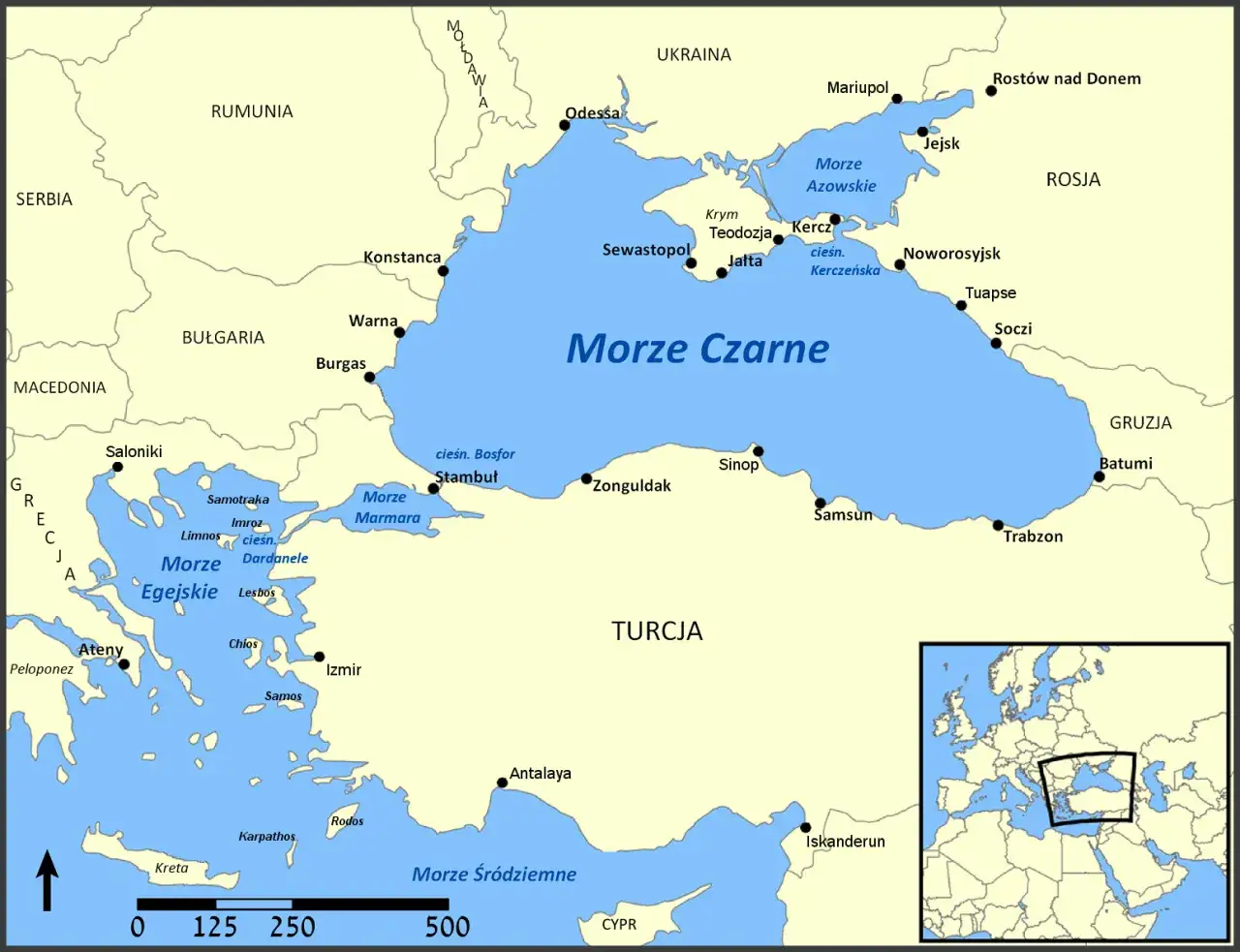 Mapa Rumunii z wybrzeżem Morza Czarnego