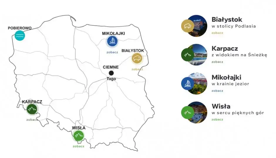 Mapa hoteli Gołębiewski w Polsce