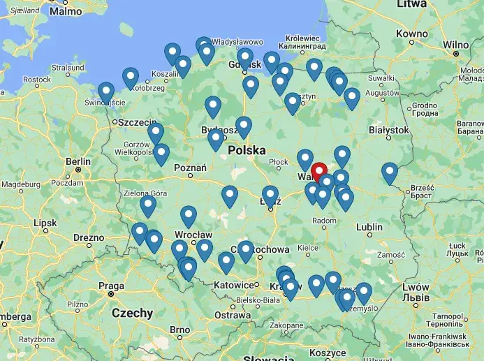 mapa cen noclegów Polska