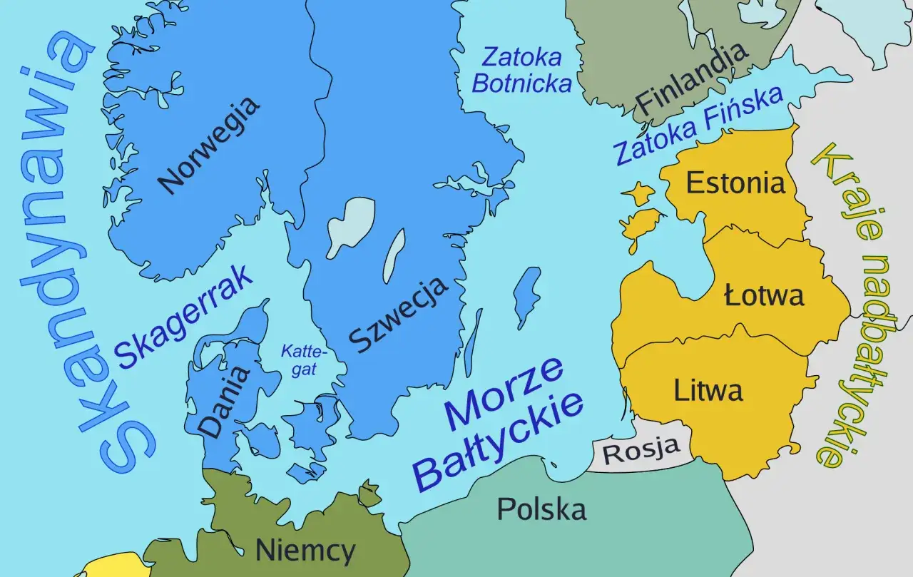 Mapa Morza Bałtyckiego z krajami nadbrzeżnymi