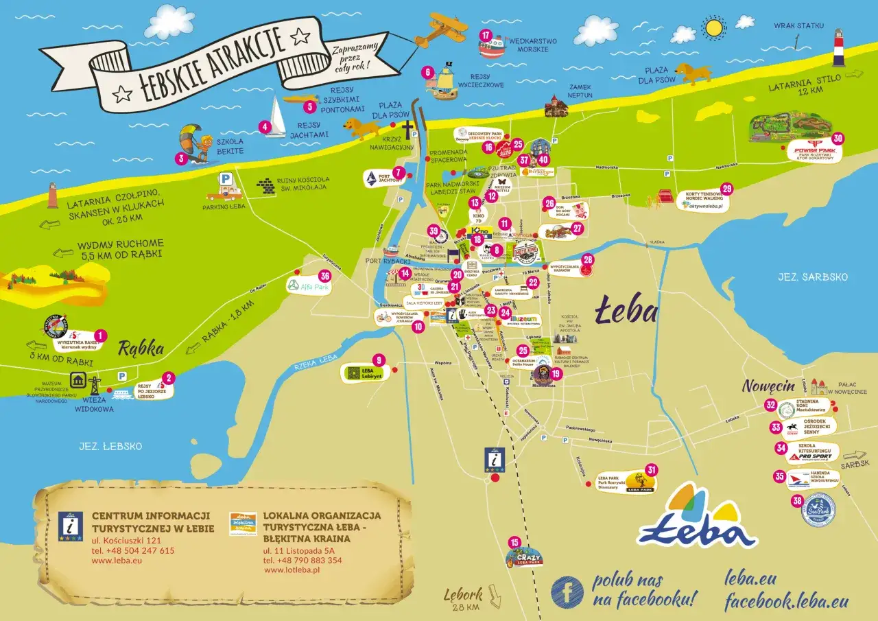 trasy dojazdu samochodem do Łeby, mapa drogowa Łeba