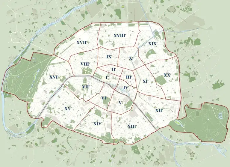 Mapa dzielnic Paryża z metrem