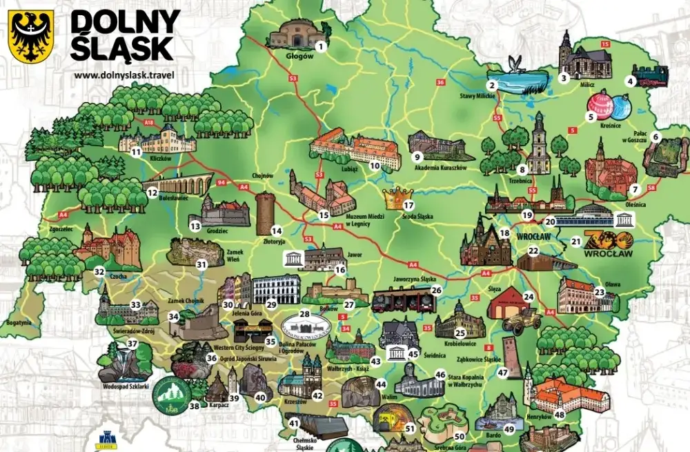 Mapa atrakcji turystycznych Dolnego Śląska